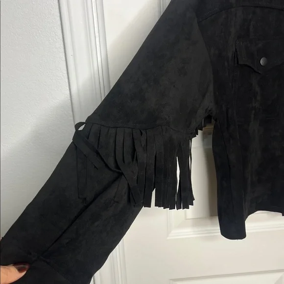 Loveriche Faux Suede Fringe Jacket Black Size Large Western Boho - Picture 2 of 6